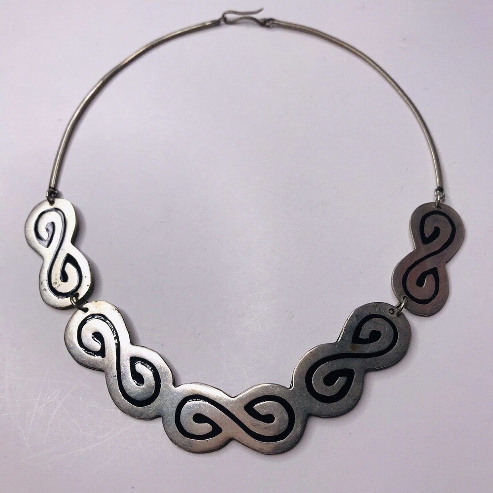 Alpaca Mexico SIlver Necklace Links Infinty Design 15" Collar‎ Choker
